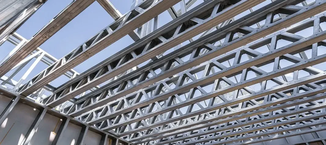 Light gauge steel lattice joists installed across a roof structure