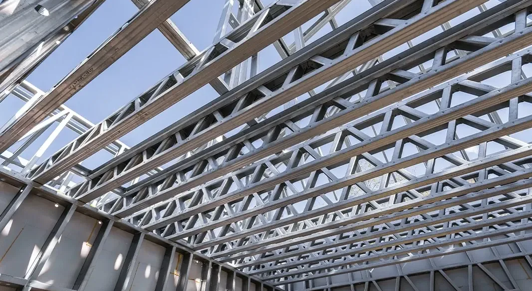 Light gauge steel lattice joists installed across a roof structure