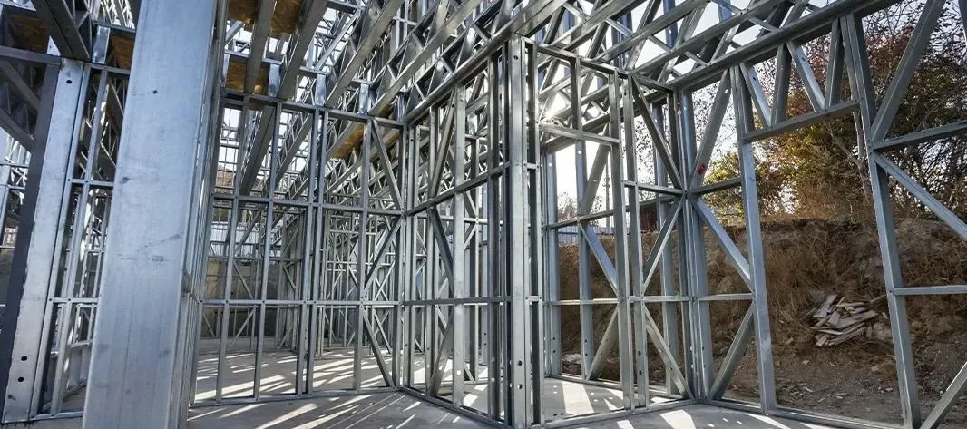 Panelised light gauge steel frame wall panels erected on site