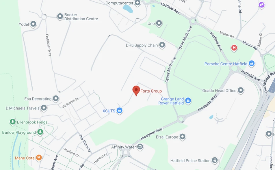 Map showing the Build With Steel office at The I O Centre, Hearle Way, Hatfield