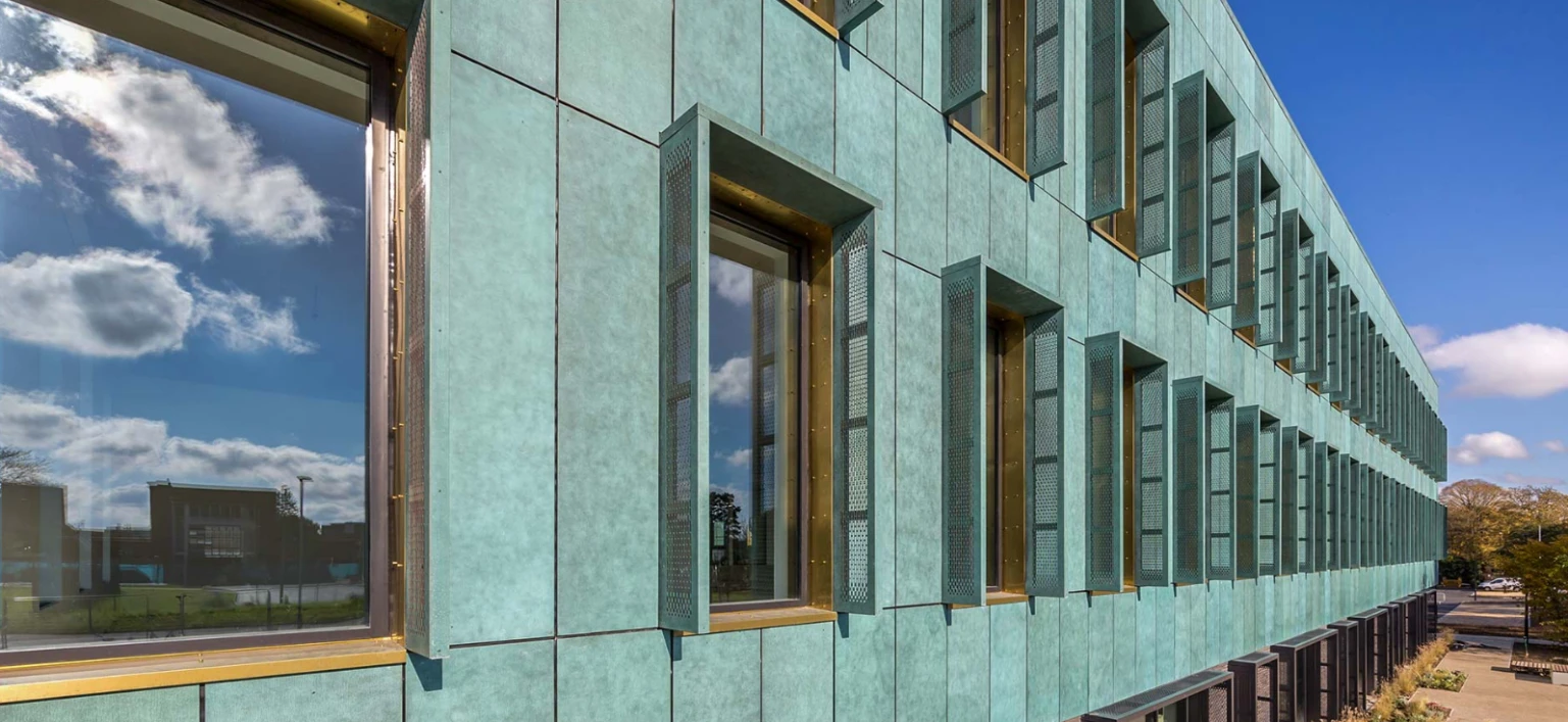 Rainscreen cladding panels on a building facade