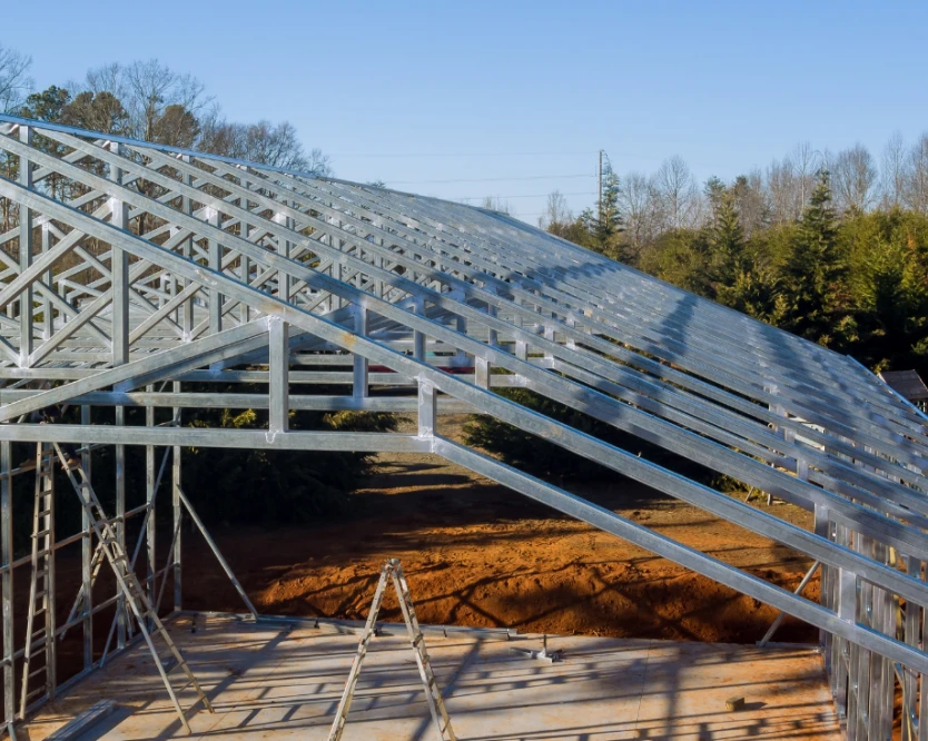 Light gauge steel roof trusses installed on site