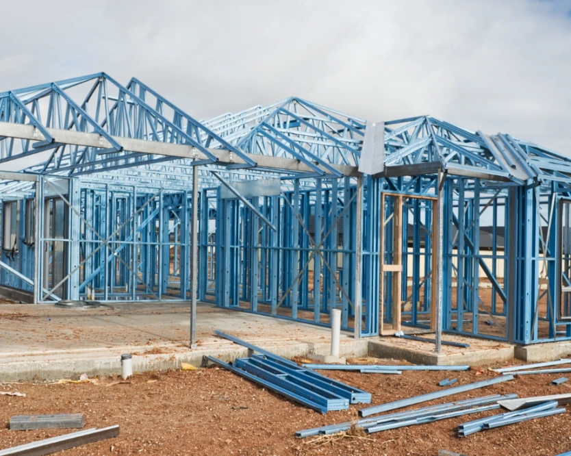Light gauge steel frame of a house under construction