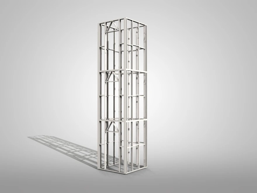 3D render of a light gauge steel lift shaft frame