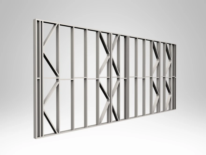 3D render of a panelised light gauge steel wall frame