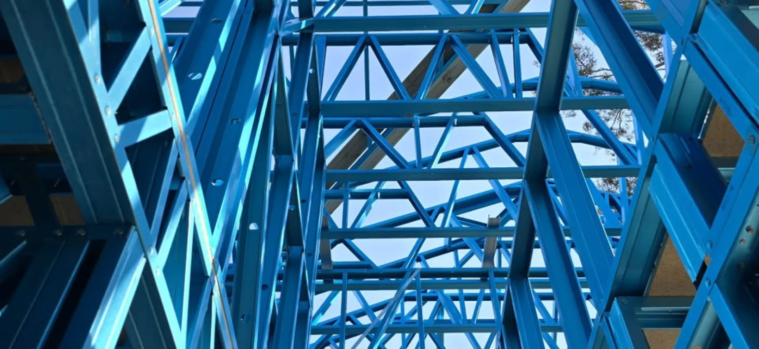 Looking up through a light gauge steel frame