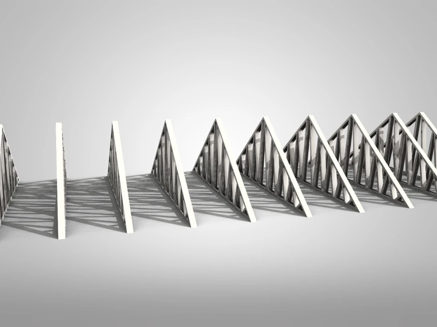 3D render of light gauge steel roof trusses